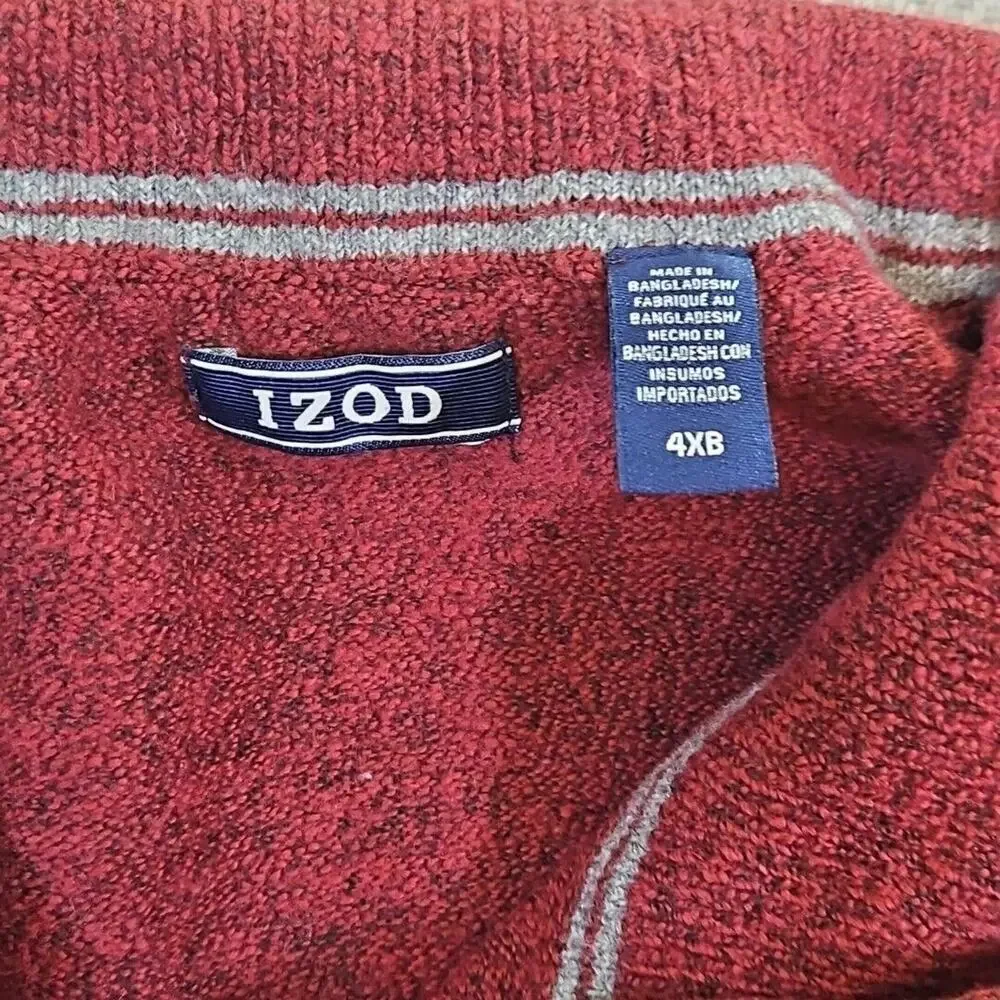 Izod Sweater Men's 4X Big & Tall Red & Grey 1/4 Zip Long Sleeve NWT Quiet Luxury